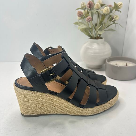Vionic Jaylah Leather Wedge Platform Sandals Black Women's 10M Tried on - Picture 1 of 10